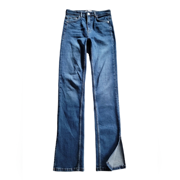Zara High Rise Slim Fit Straight Leg Jeans Split Hem Size 26 Tall - Picture 1 of 12